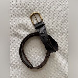Black leather vintage braided belt, size XS